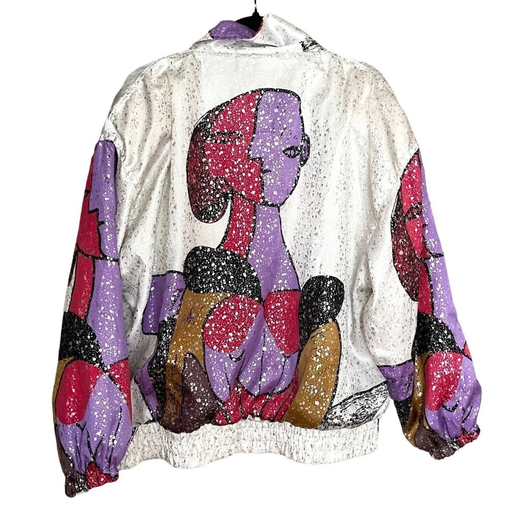 Women's Vintage Picasso Bomber Jacket Windbreaker Size L - Picture 2 of 11